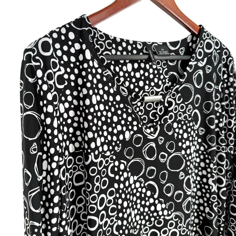 New Direction Sz XL Stretchy Black White Artsy Business Office Blouse Shirt Top - Picture 3 of 6